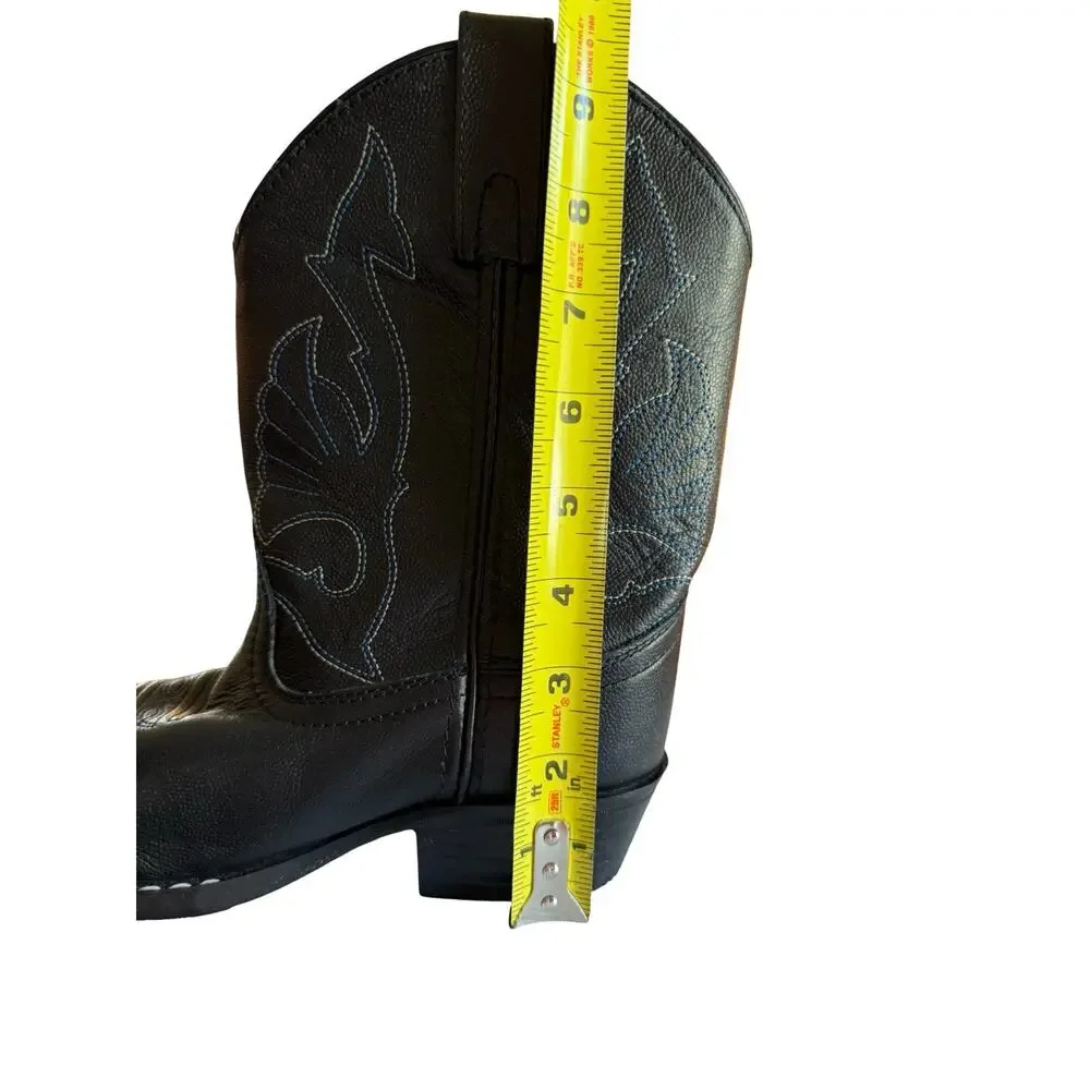 Masterson Cowboy Boots Size 2.5 Youth Black Leather Western Embroidery Pull Tabs